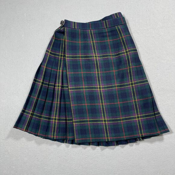 Jane Marcus‎ Tartan Plaid Wool Kilt Skirt Women Size ~26 Waist Green Red Ireland - Picture 1 of 10
